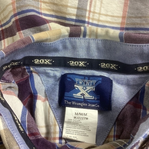 Twenty X Wrangler Men's Plaid Logo Long Sleeve Shirt M - Picture 9 of 15